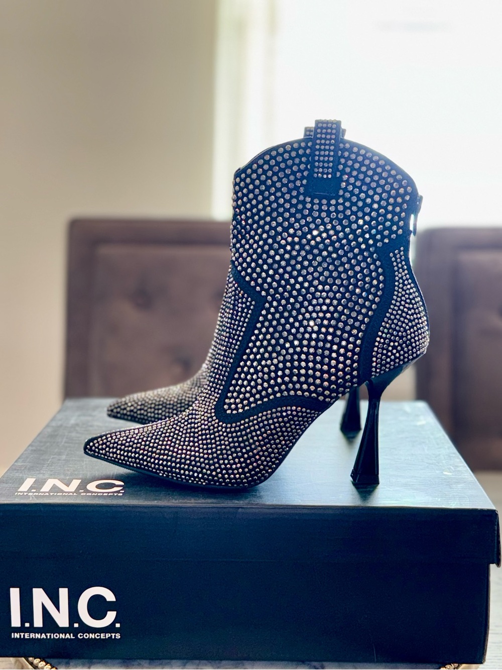 INC Black Western Rhinestone comfort Oaklynne Ankle Boots | Sz: 6.5 (NWB)